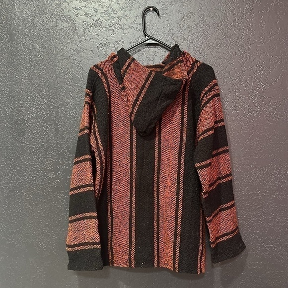 SUNSPECS Mexican Black/Brown Striped Baja Jerga Hoodie Size M - Picture 2 of 4